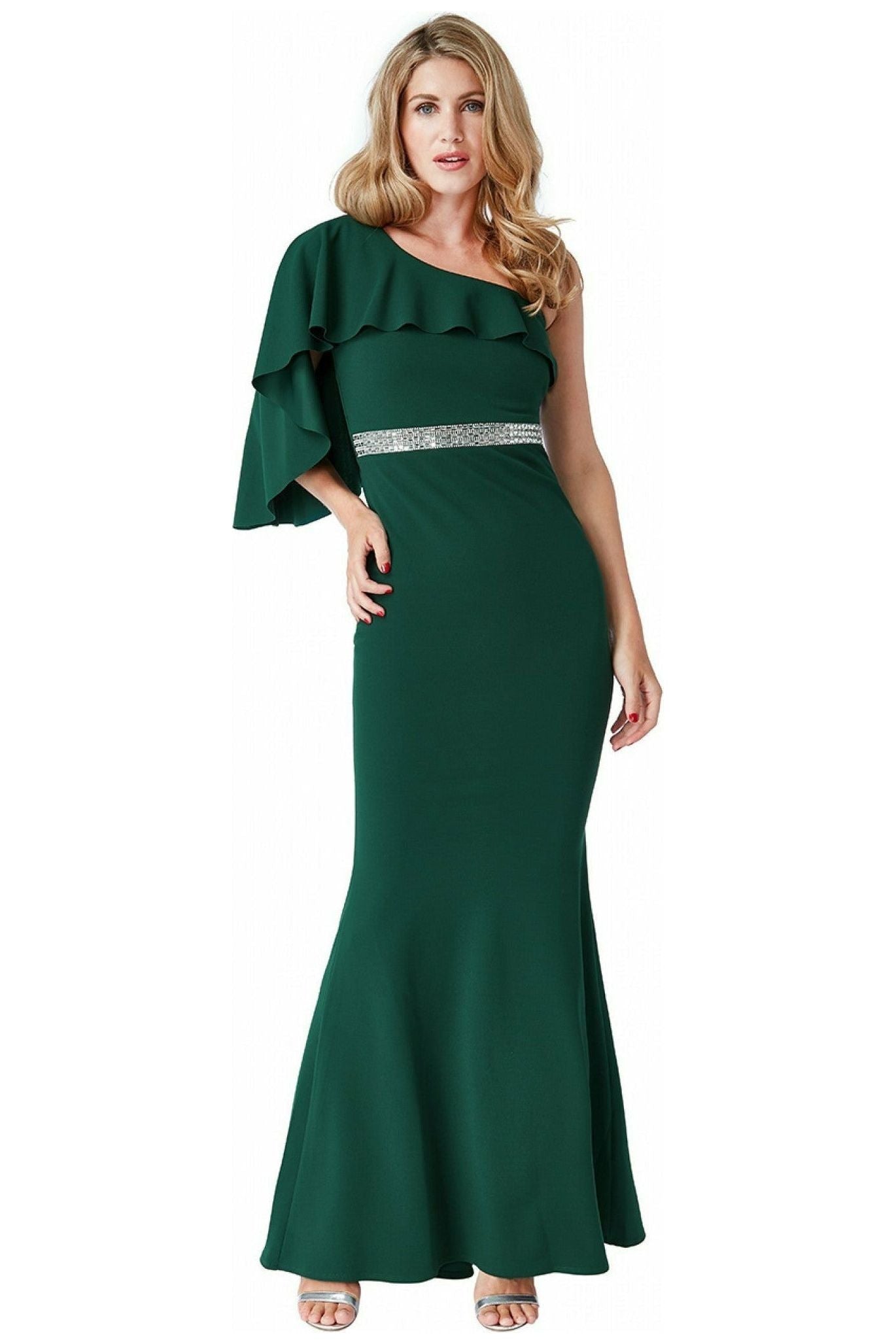 Off The Shoulder Flair Maxi Dress - Emerald DR1793