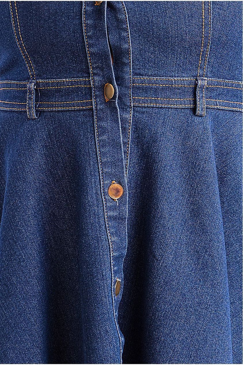 Denim Sleeveless High And Low Midaxi Dress - Navy Denim DR4131