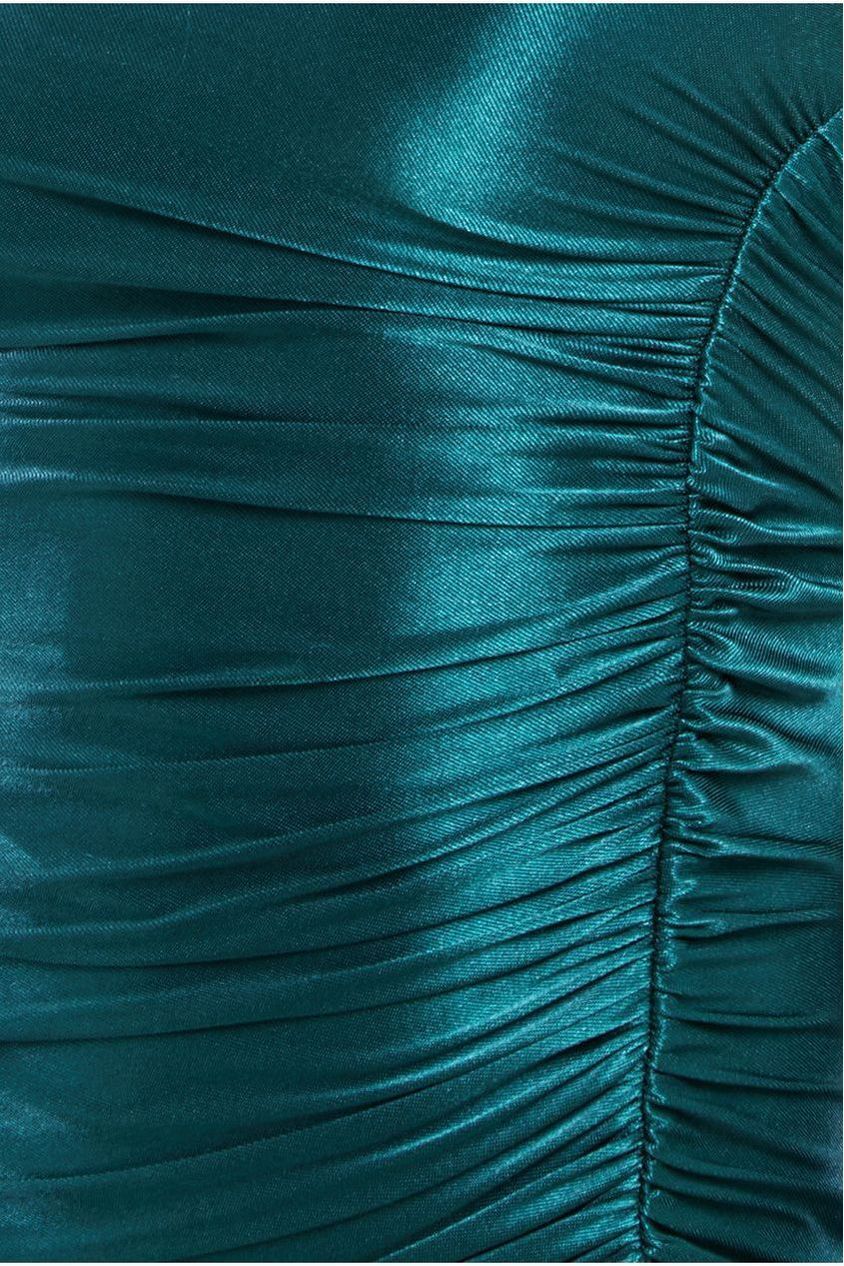 Slinky Satin One Shoulder Split Maxi Dress - Emerald Green DR4388