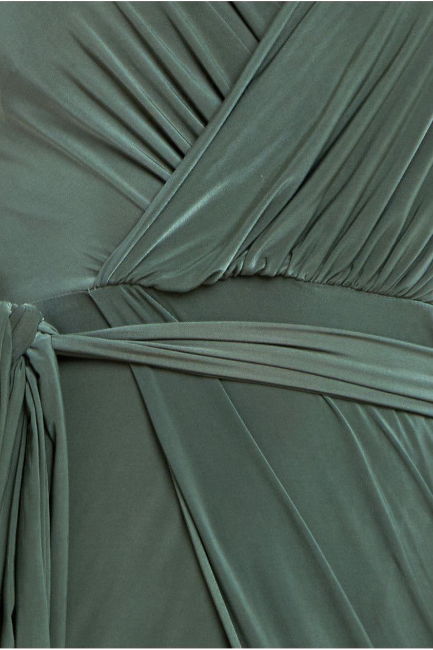 Wrap Front Maxi Slip Dress With Waist Tie-Up - Olive Green DR2250C