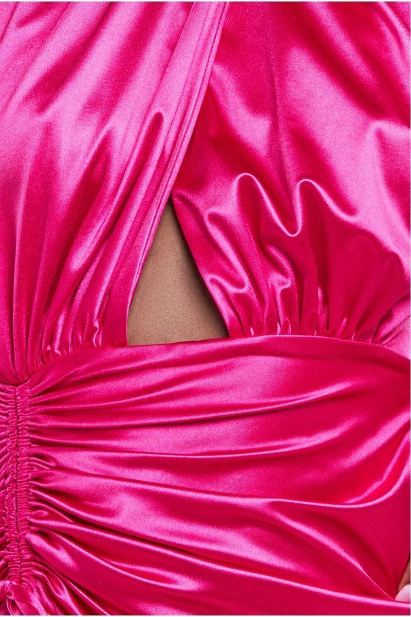 Halter Neck Front Split Satin Maxi Dress - Magenta DR4398