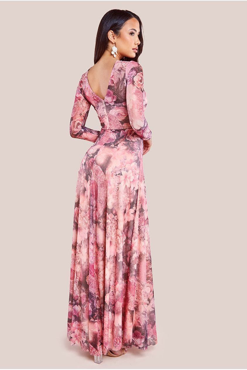 Printed Soft Mesh A-Line Maxi Dress - Blush DR4363