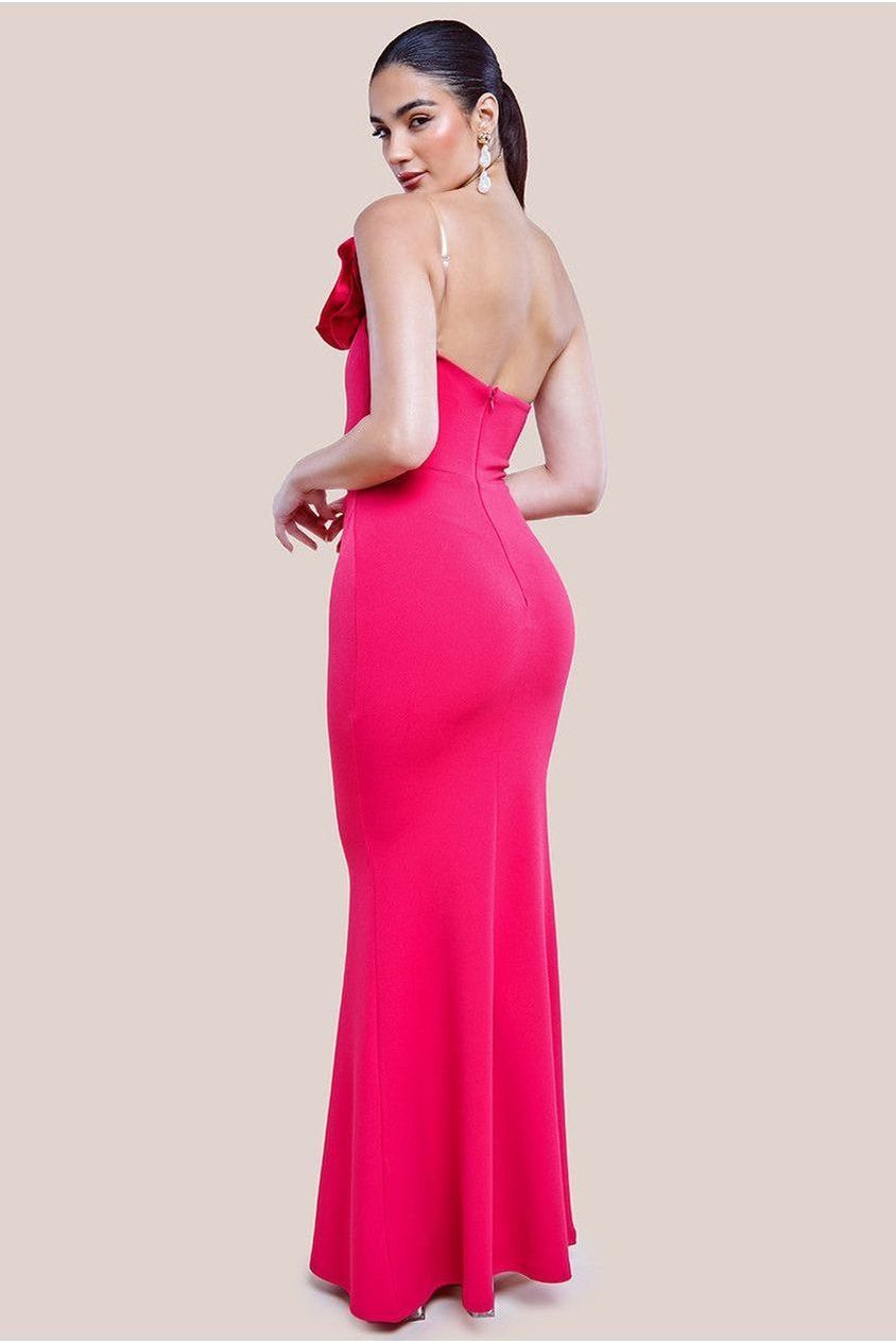 Satin Corsage Scuba Crepe Maxi Dress - Magenta DR4215