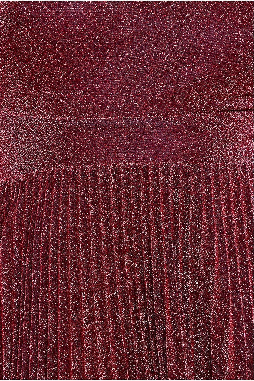 Tie Back Pleated Lurex Skater Midi Dress - Burgundy DR4246