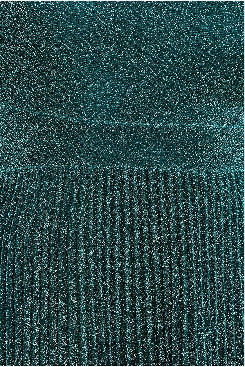 Tie Back Pleated Lurex Skater Midi Dress - Emerald DR4246