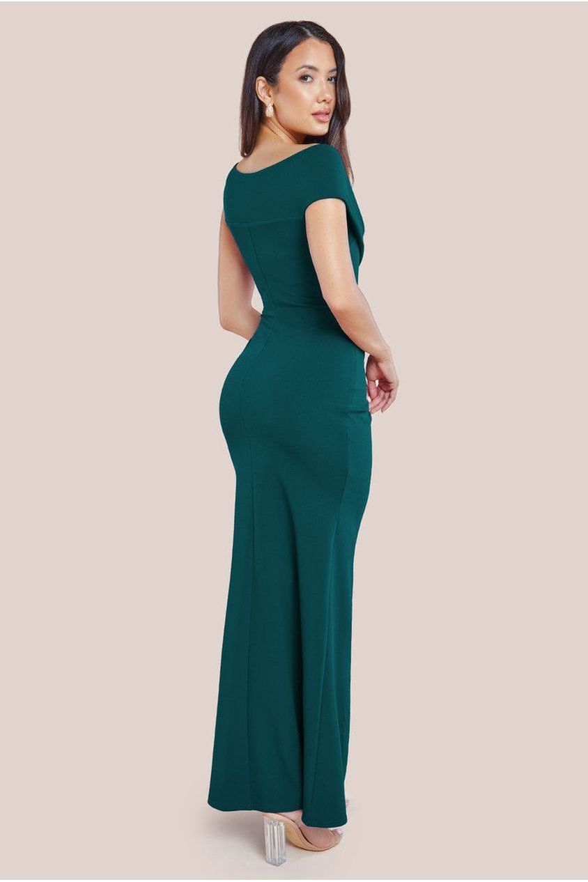Scuba Crepe Off The Shoulder Maxi - Emerald Green DR3774