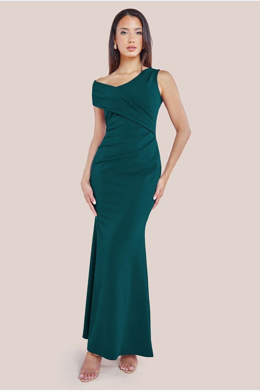 Scuba Crepe Off The Shoulder Maxi - Emerald Green DR3774