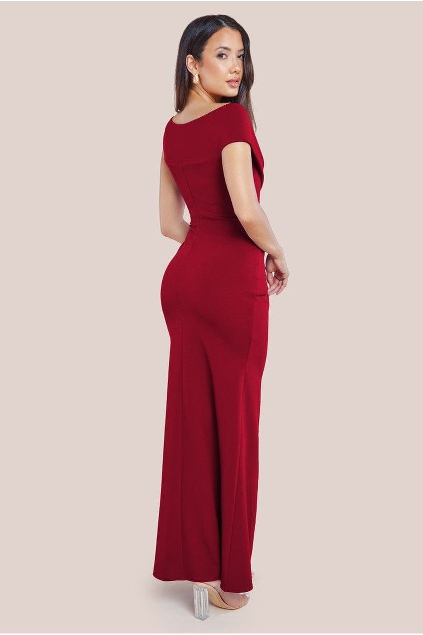 Scuba Crepe Off The Shoulder Maxi - Wine DR3774
