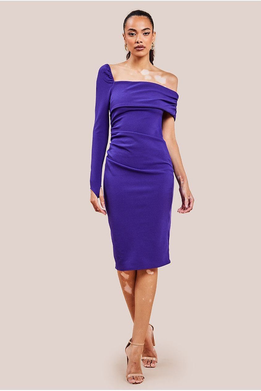 One Shoulder Scuba Midi Dress - Purple DR3638
