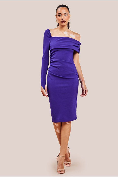 One Shoulder Scuba Midi Dress - Purple by Goddiva
