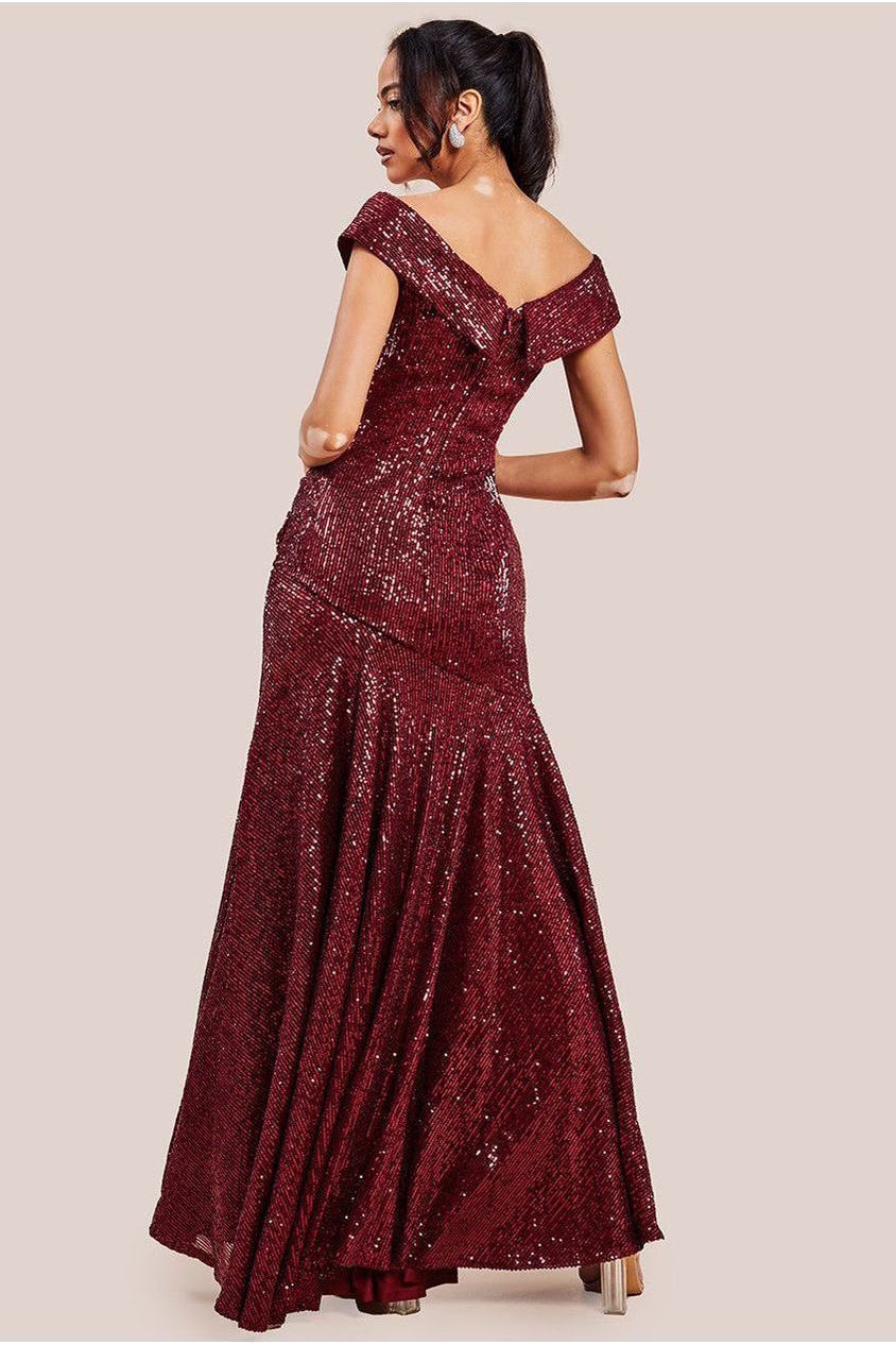Bardot Sequin Pleated Maxi Dress - Wine DR3643A