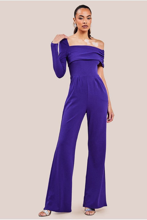 One Shoulder Scuba Jumpsuit - Purple by Goddiva