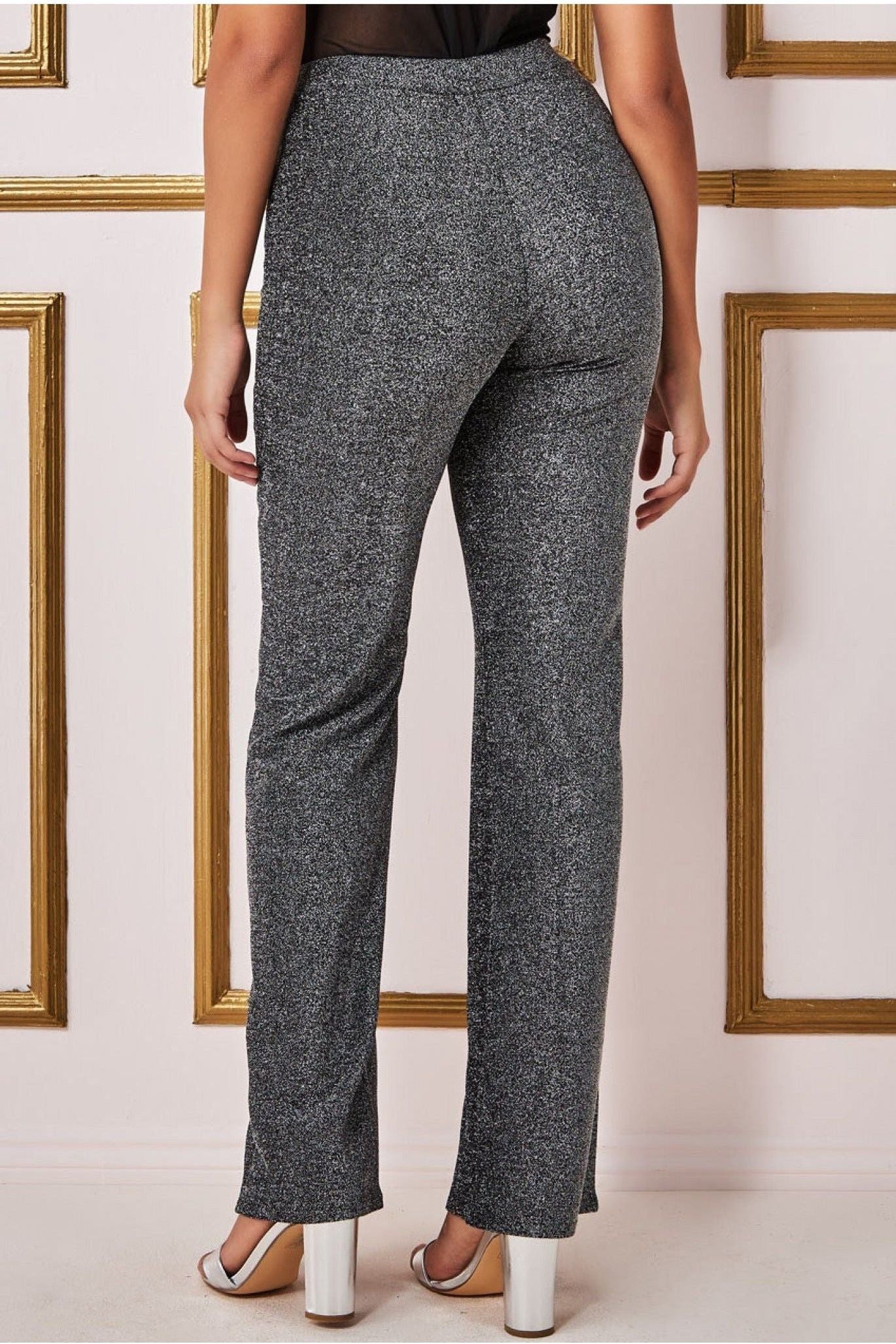 Wide Leg Lurex Trouser - Silver TR358