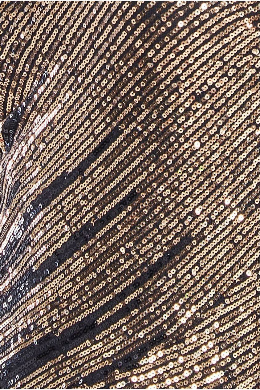 One Sleeve Diagonal Sequin Midi - Gold DR4071