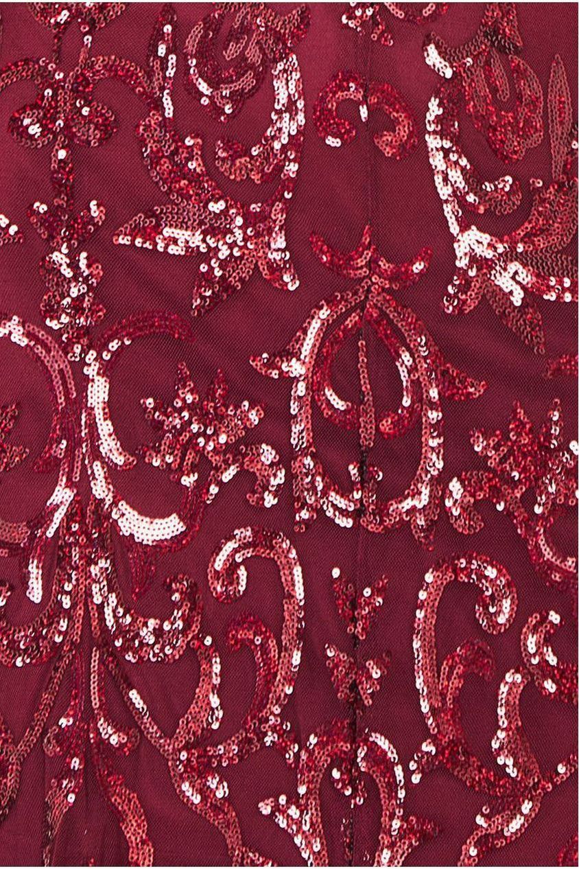 Iridescent Sequin Maxi With Front Split - Burgundy DR3986