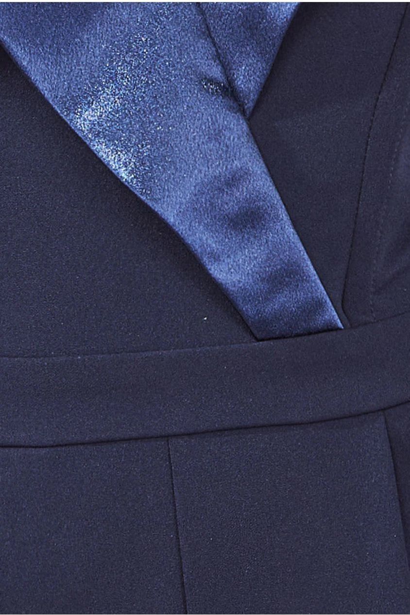 Satin Collar Scuba Jumpsuit - Navy TR299