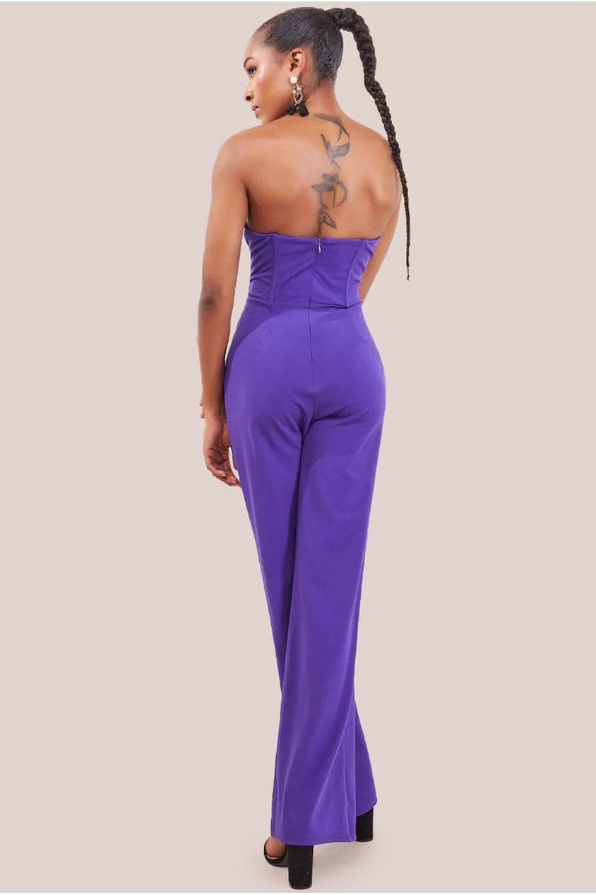 Satin Collar Scuba Jumpsuit - Purple TR299