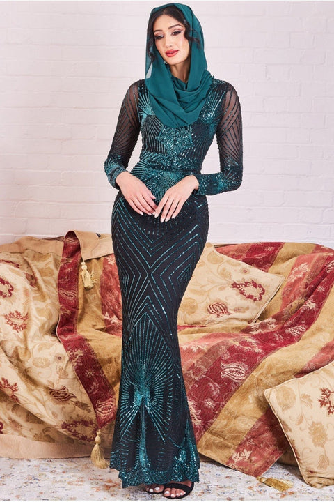 Modesty Starburst Sequin Maxi Dress - Emerald by Goddiva