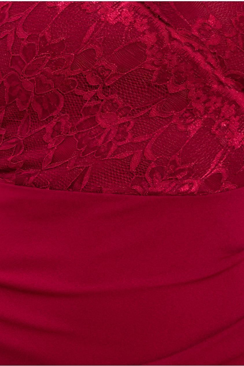 Scalloped Lace & Scuba Maxi Dress - Wine DR2449C