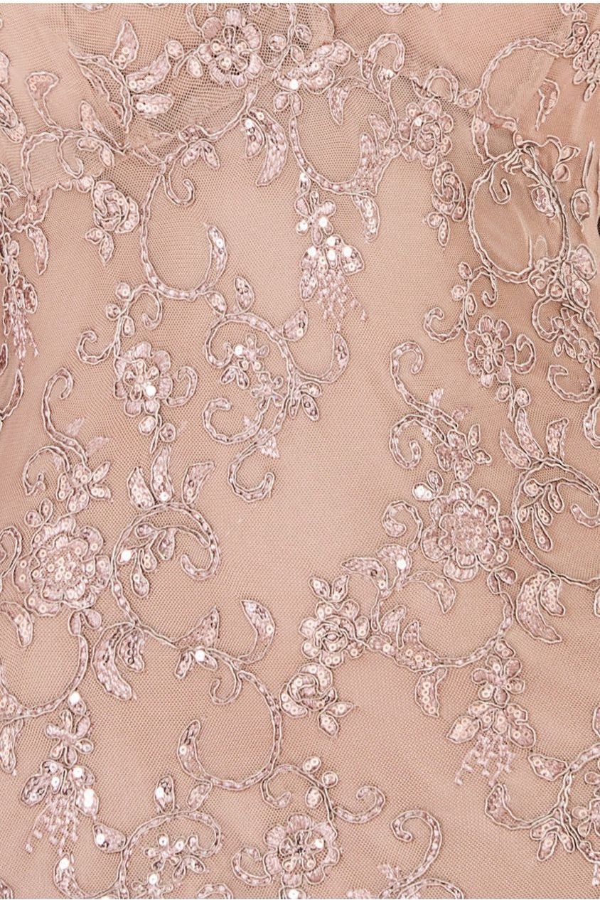 Sequin Scallop Lace Midi Dress - Champagne DR3960