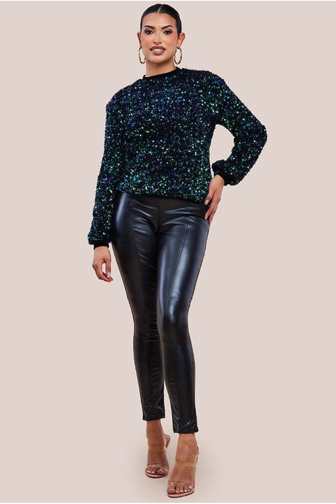 Multi Sequin Velvet Jumper -  Emerald Green by Goddiva