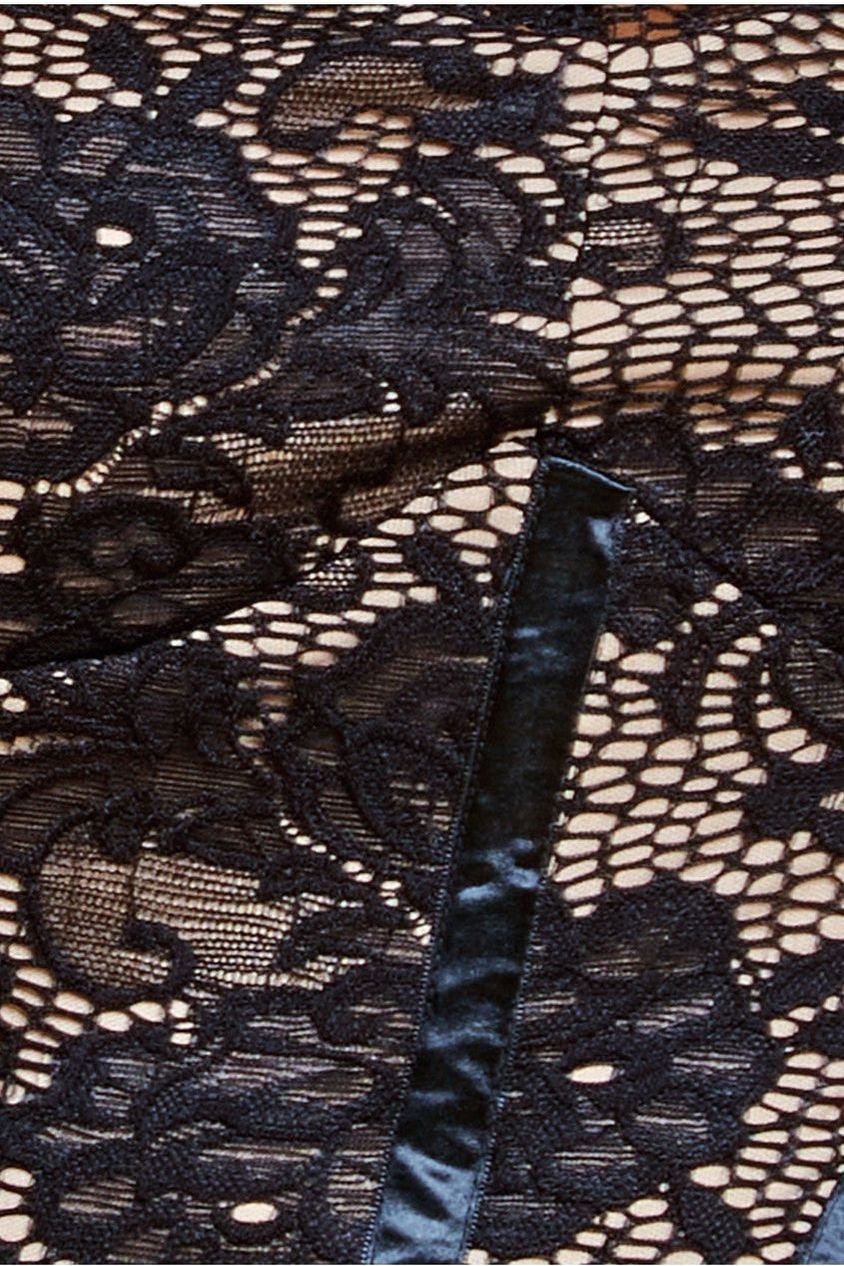 Scalloped Lace Corset Bodice Midi Dress - Black DR4526