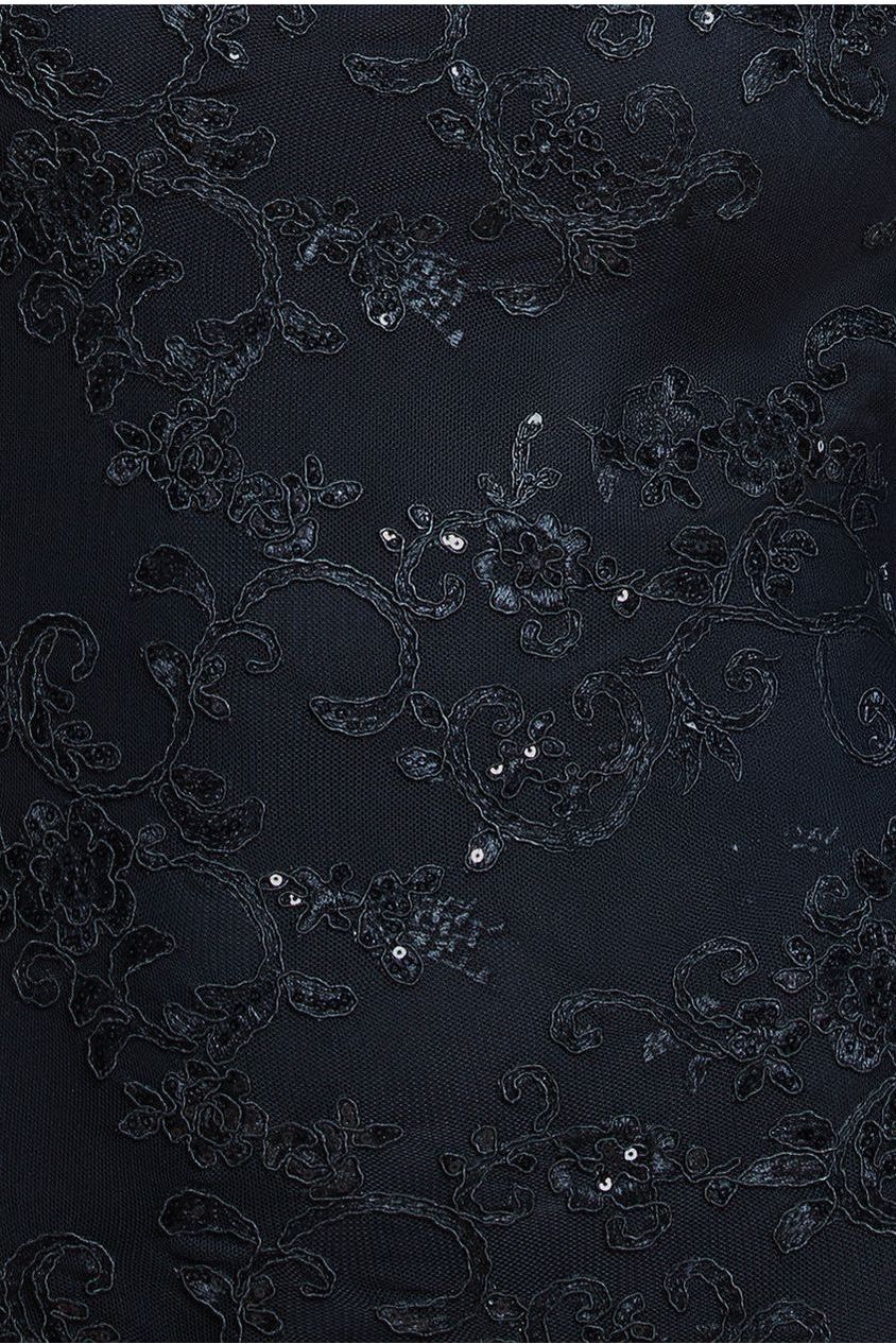 Scalloped Cape Open Back Lace & Sequin Maxi Dress - Black DR4252