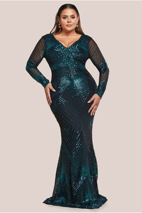 Starburst Sequin Maxi Dress - Emerald by Goddiva Plus