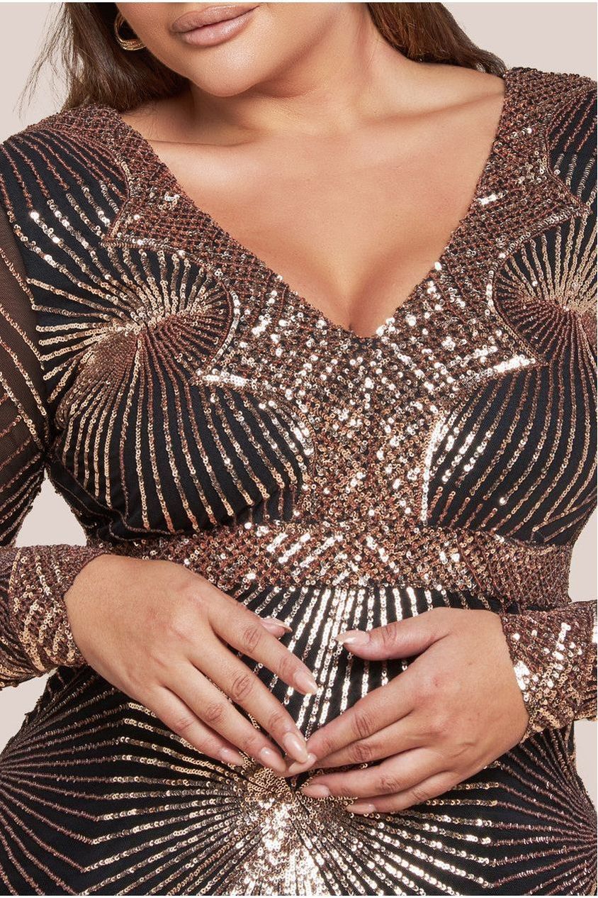 Plus Starburst Sequin Maxi Dress - Rose Gold DR1824PLUS