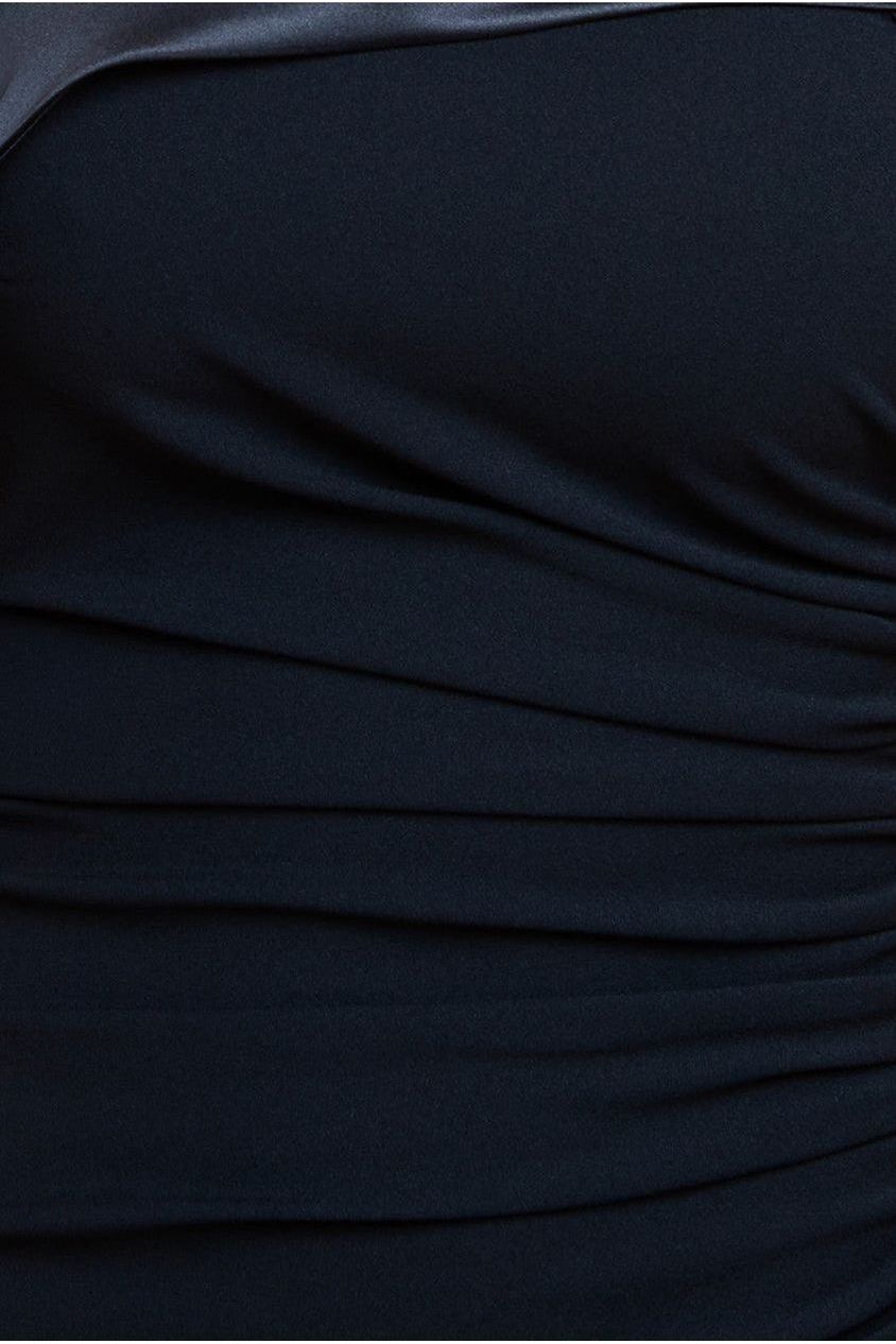 One Shoulder Satin Band Maxi Dress - Black DR3454