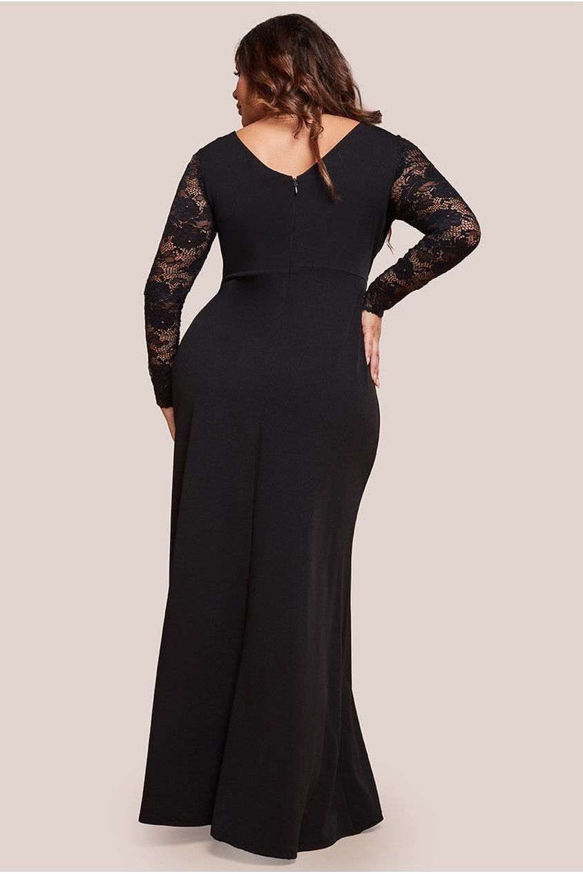 Scuba & Lace Wrap Maxi Dress - Black DR4366PLUS