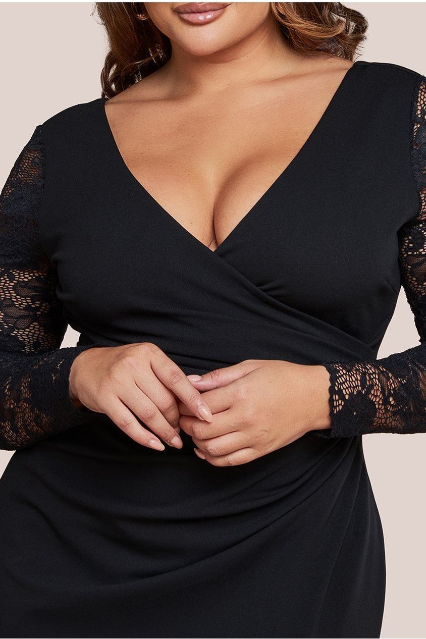 Scuba & Lace Wrap Maxi Dress - Black DR4366PLUS