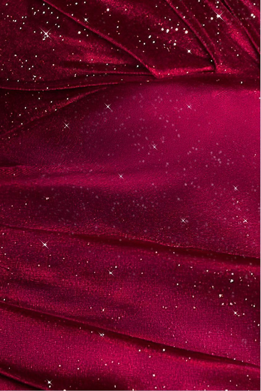 Shimmer Velvet Bardot Maxi Dress - Wine DR4643