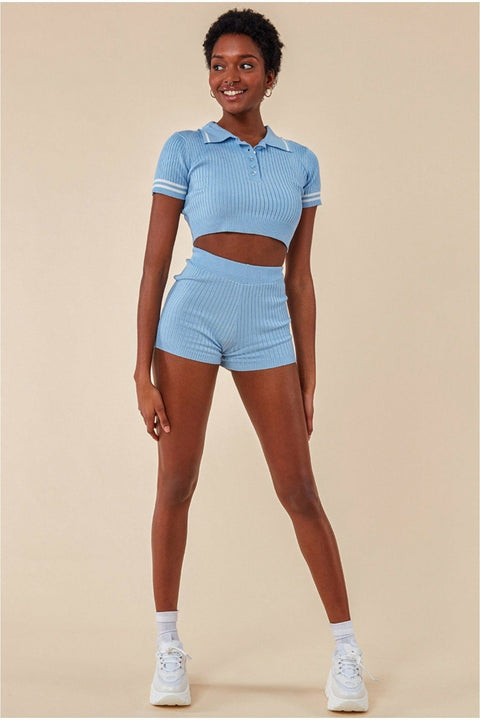 Crop Top & Short Loungewear Set - Blue by Cosmochic