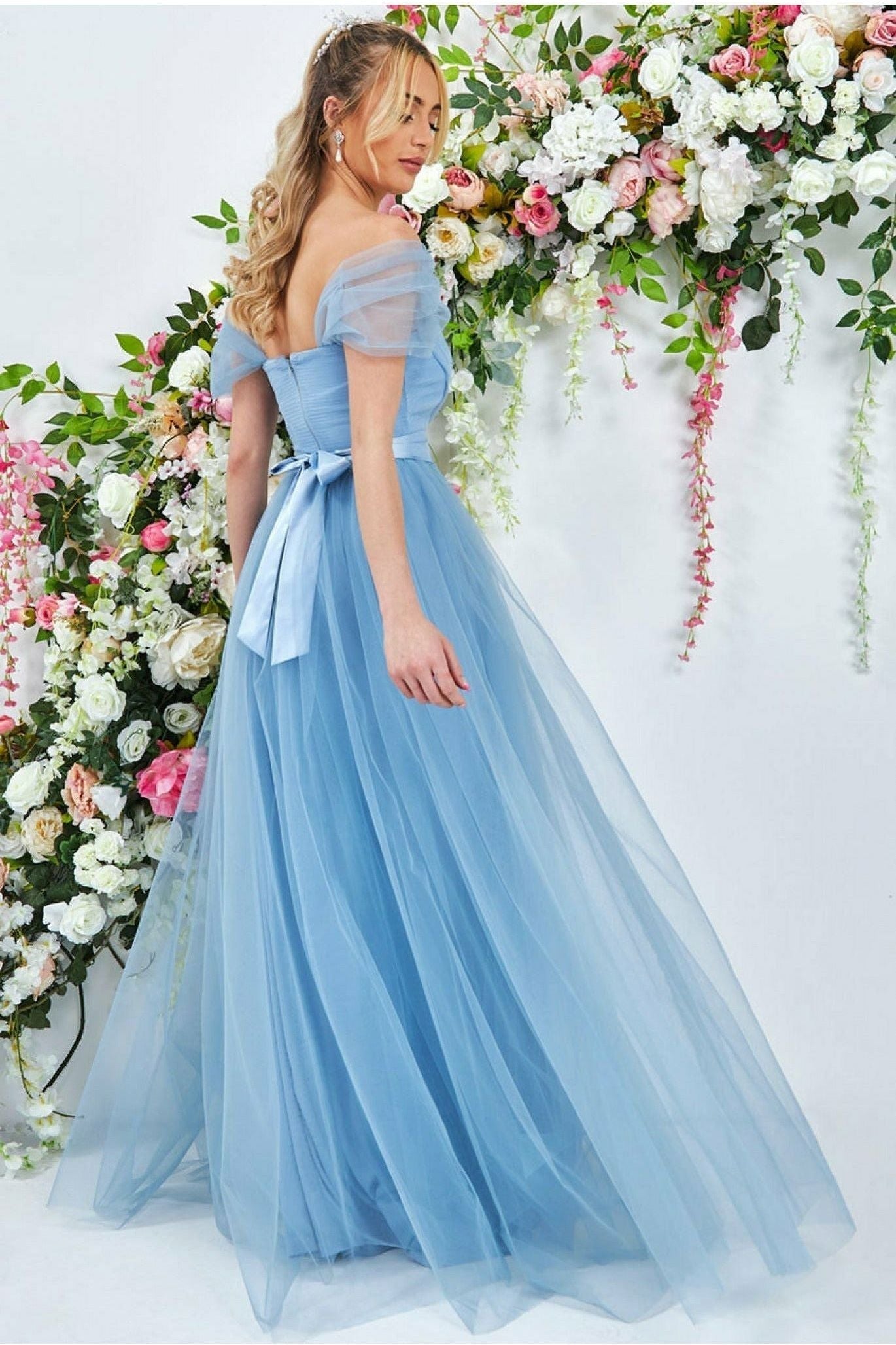 Off The Shoulder Princess Maxi Dress - Powder Blue DR3322A