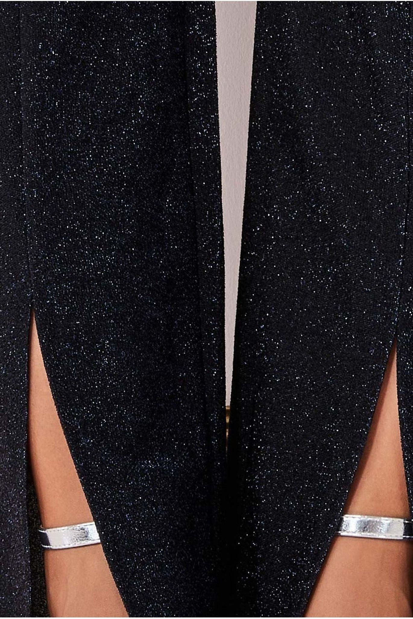 Wide Leg Lurex Trouser - Navy TR358