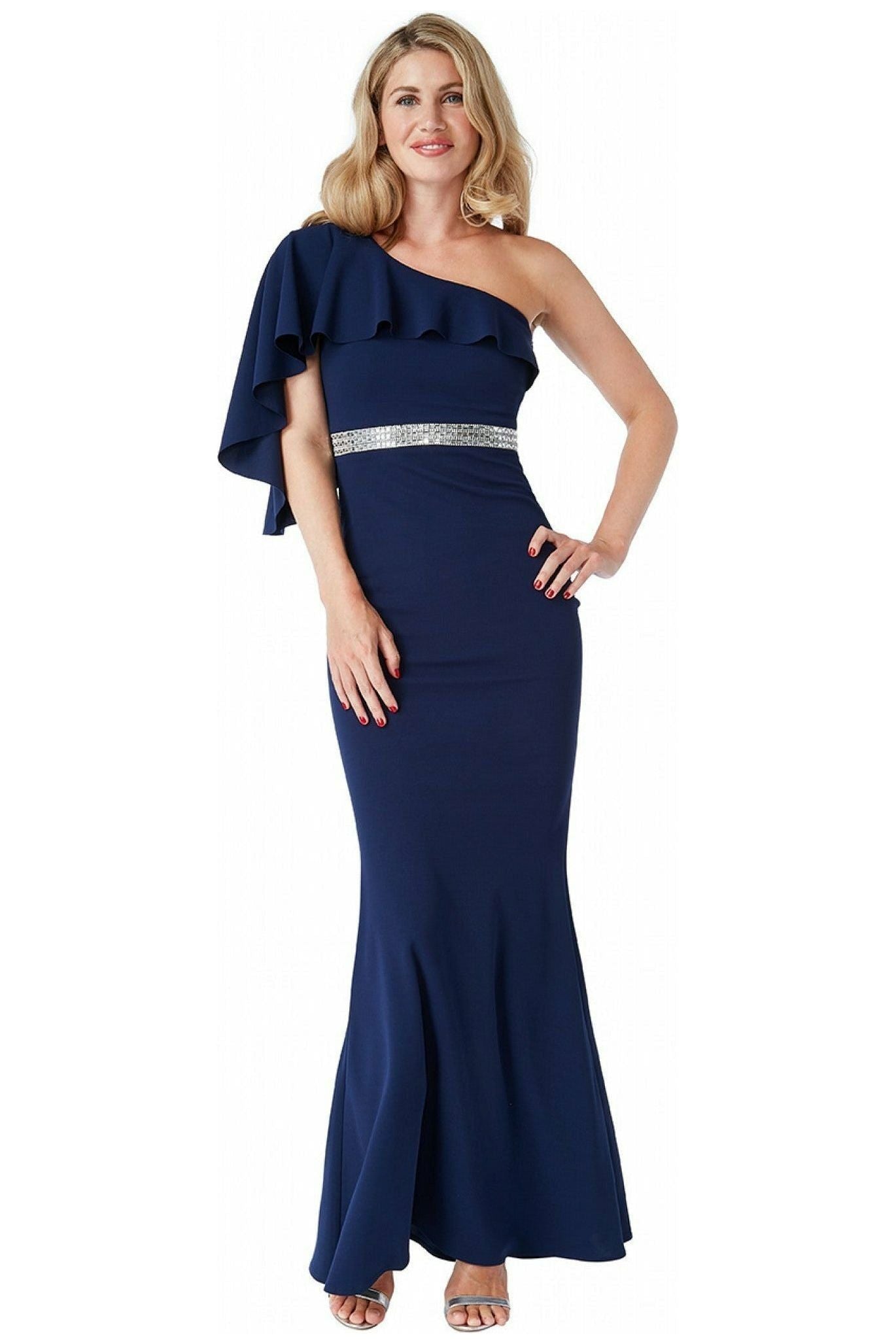 Off The Shoulder Flair Maxi Dress - Navy DR1793