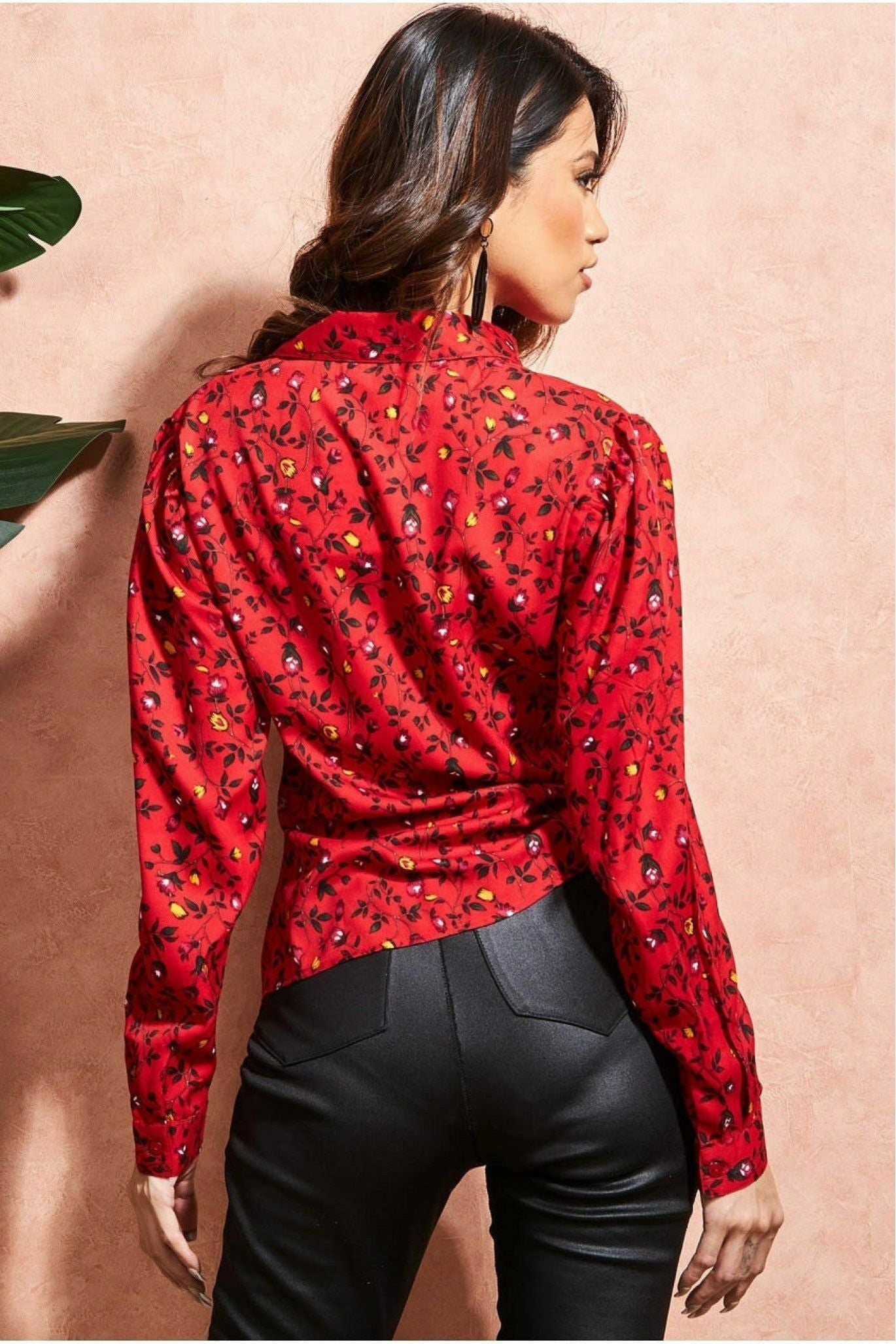 Floral Print Shirt - Red T186