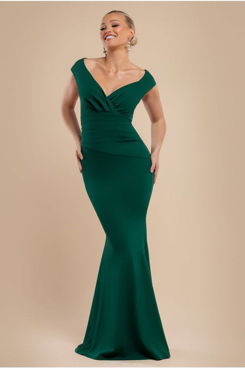 Bardot Pleated Maxi Dress - EmeraldGreen by Goddiva