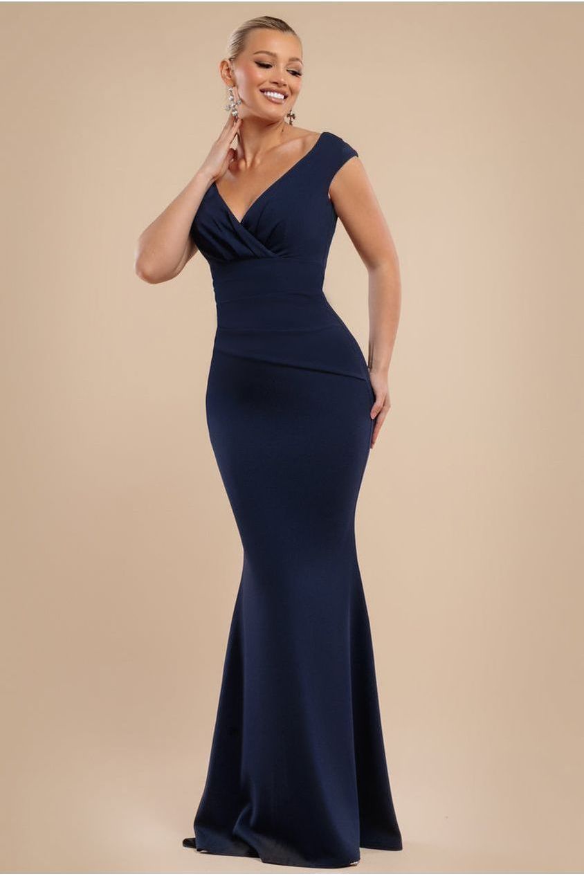 Bardot Pleated Maxi Dress - Navy Blue DR1092