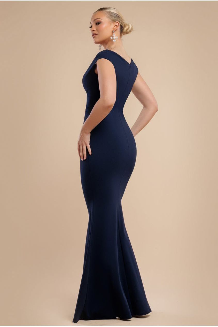 Bardot Pleated Maxi Dress - Navy Blue DR1092