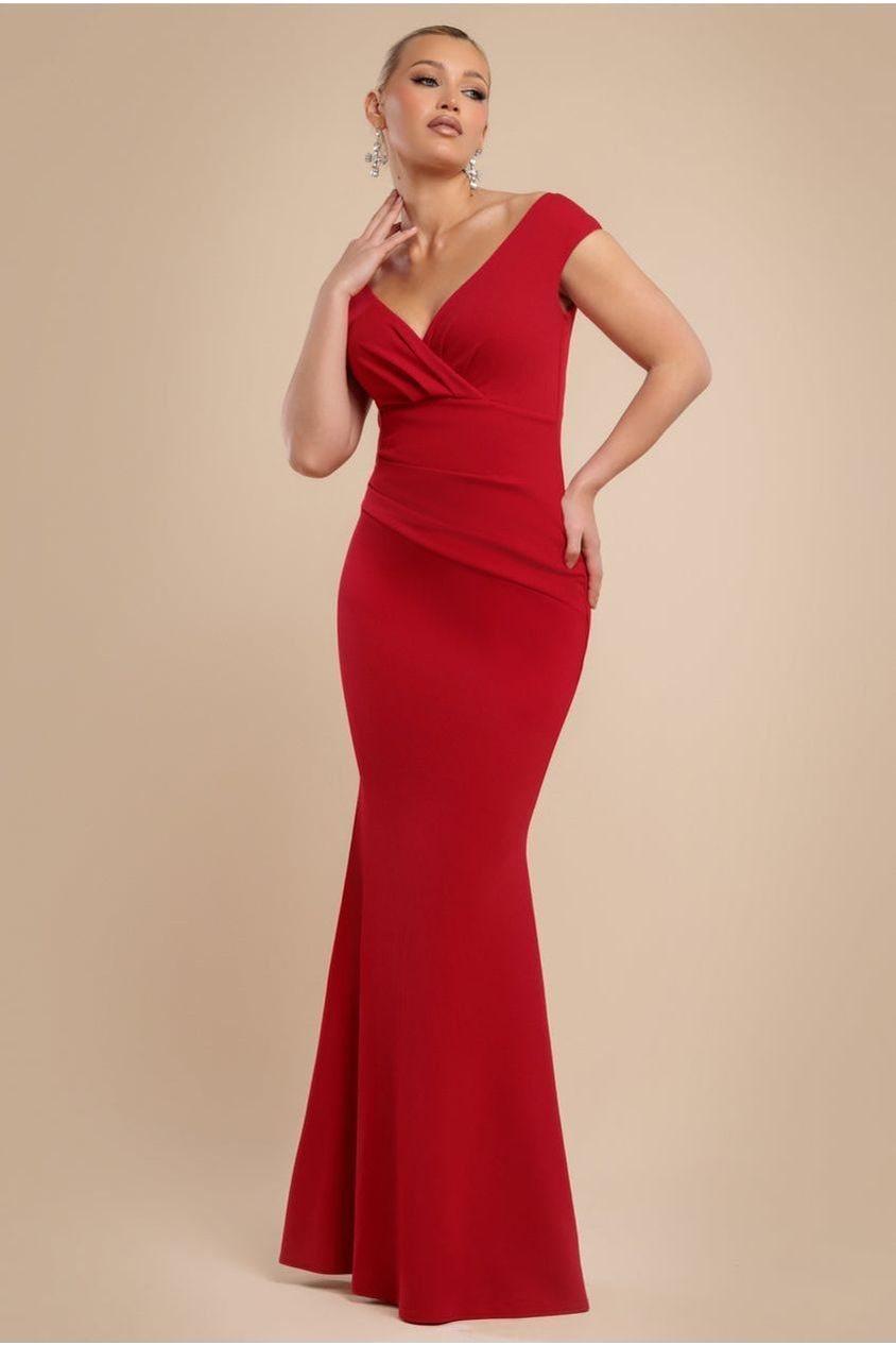 Bardot Pleated Maxi Dress - Red DR1092