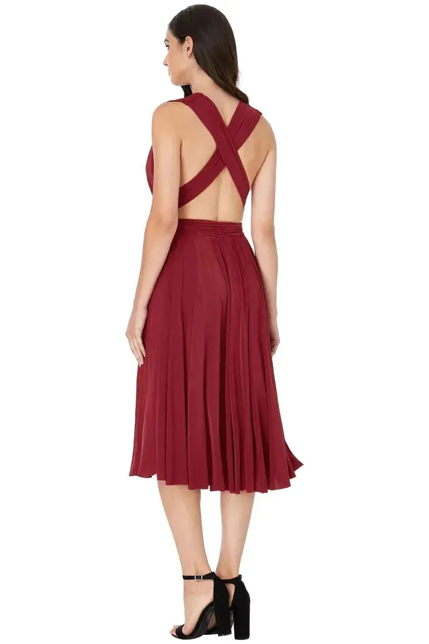 Soft Touch Multi Way Open Back Midi Dress - Berry DR1314D