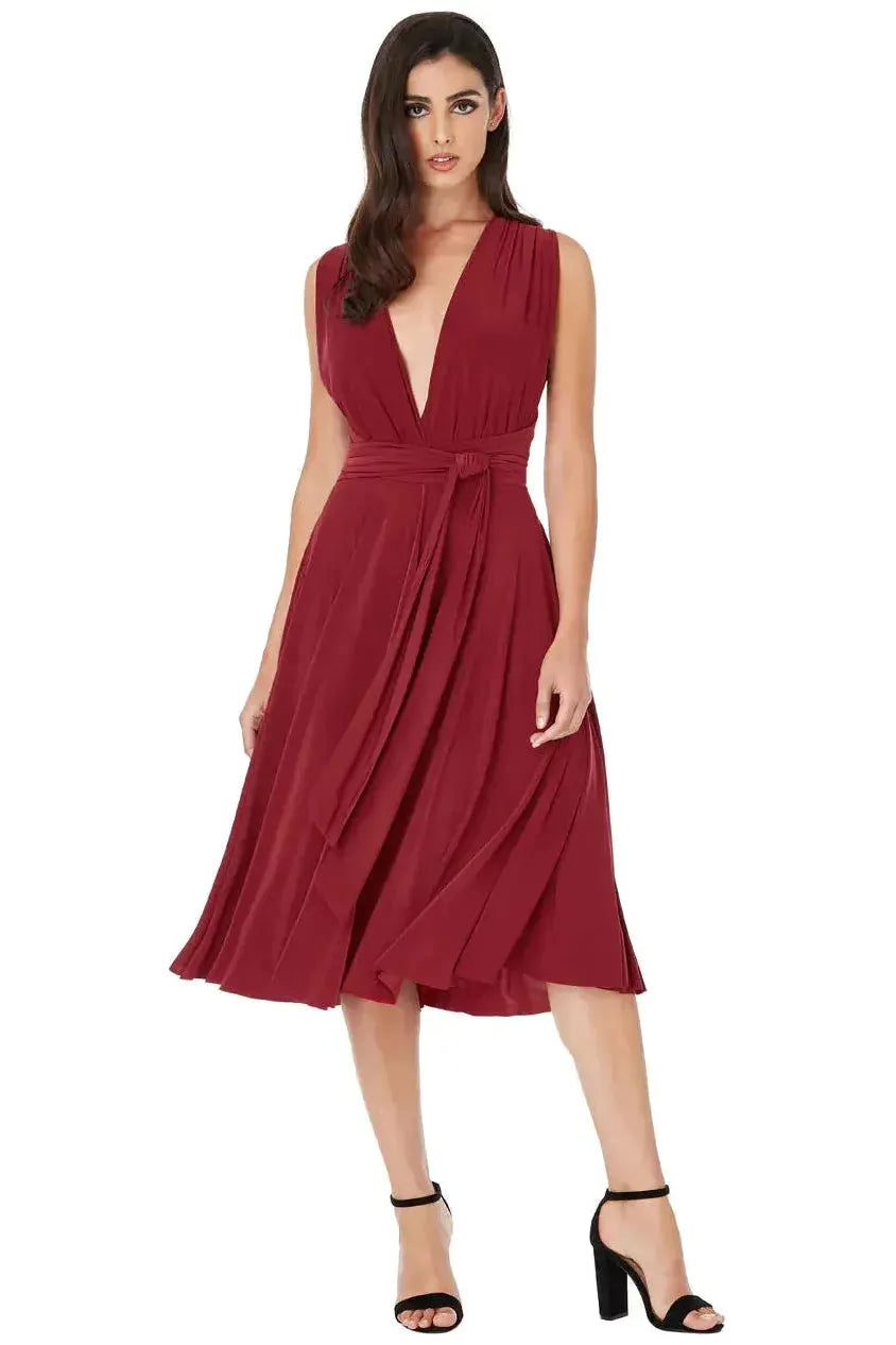 Soft Touch Multi Way Open Back Midi Dress - Berry DR1314D