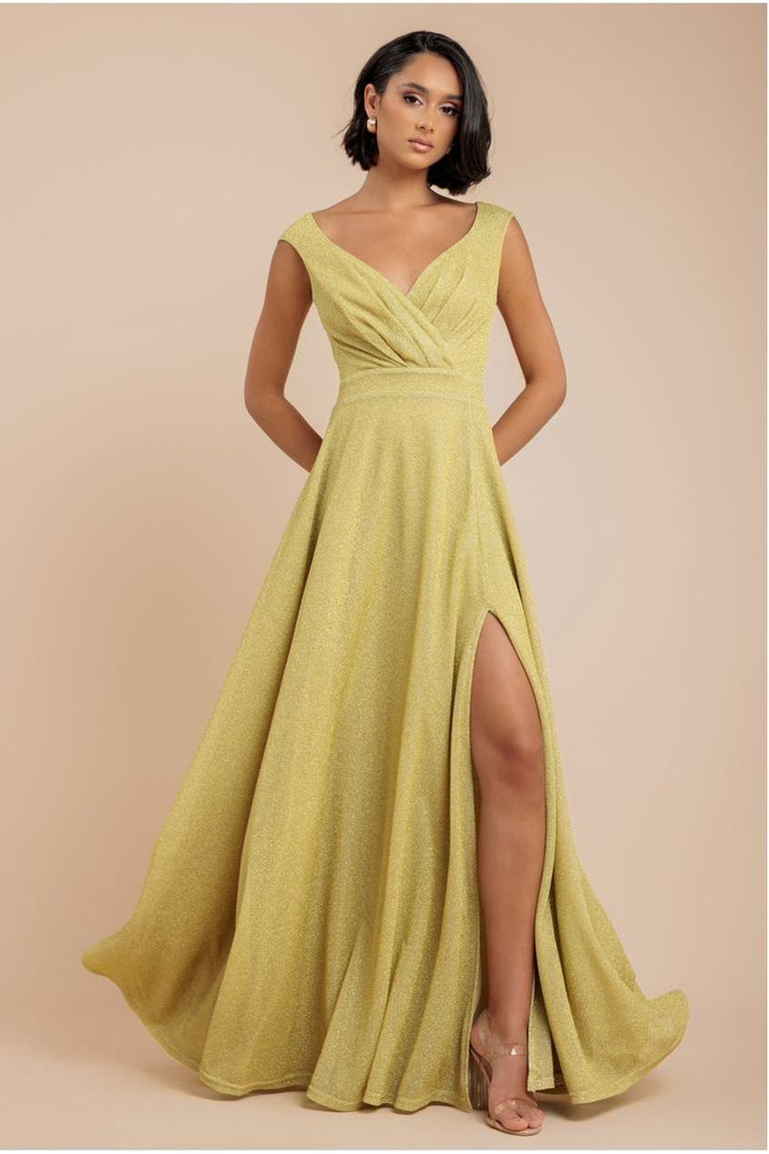 Crossover Lurex Glitter Maxi Dress - Gold DR1886