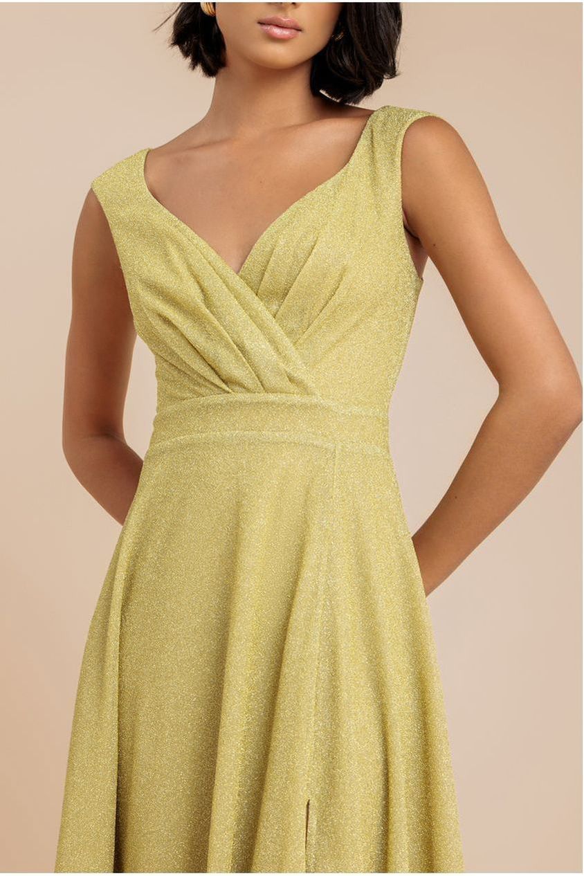 Crossover Lurex Glitter Maxi Dress - Gold DR1886