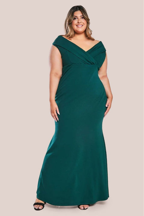 Front Wrap Off The Shoulder Maxi Dress - Emerald by Goddiva