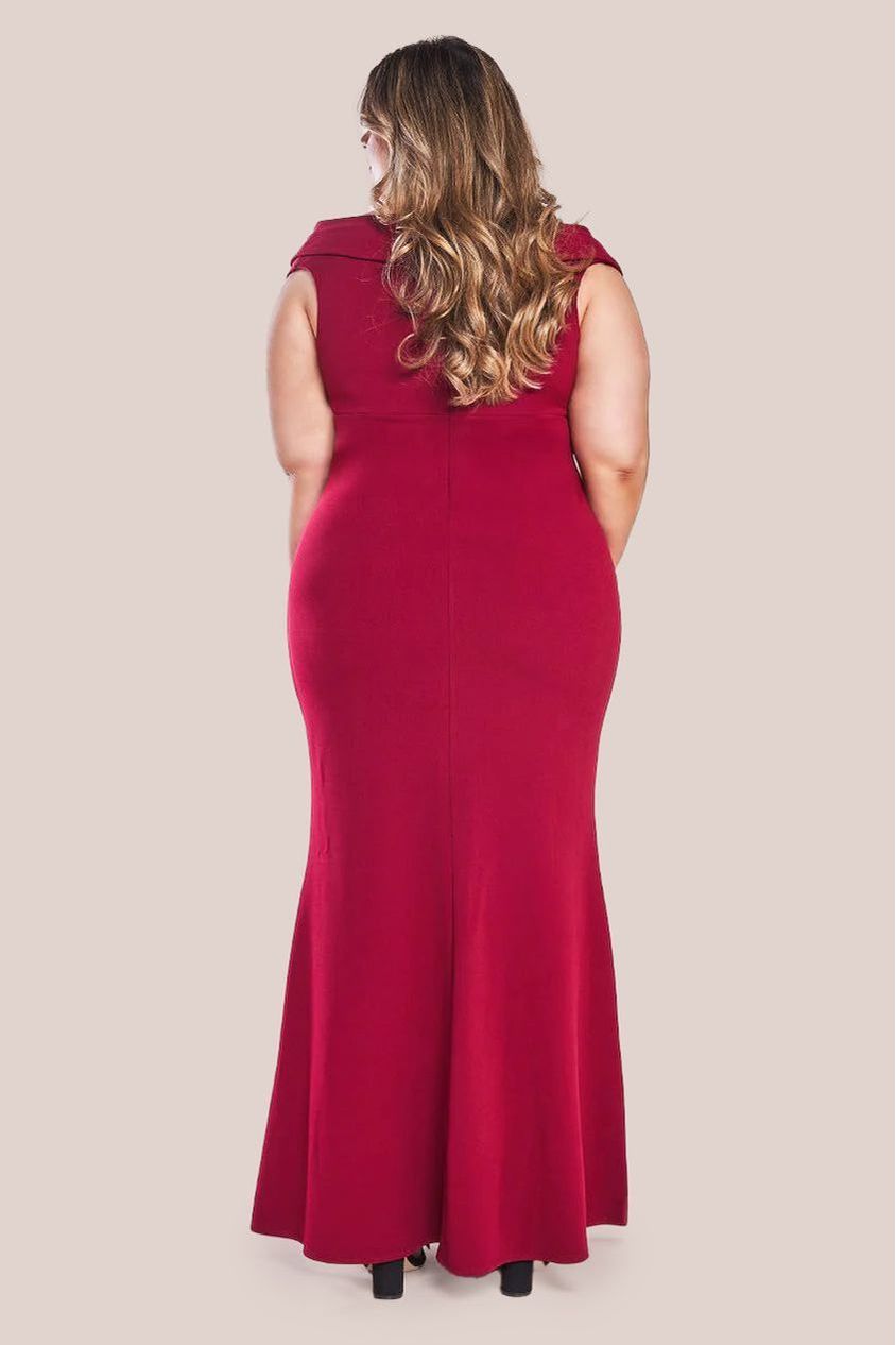 Front Wrap Off The Shoulder Maxi Dress - Wine DR2290P