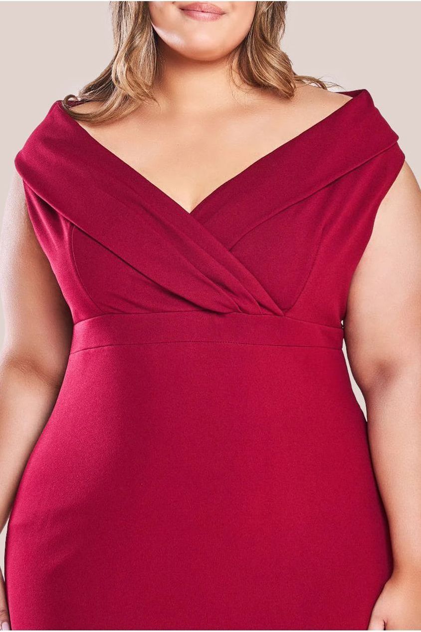 Front Wrap Off The Shoulder Maxi Dress - Wine DR2290P