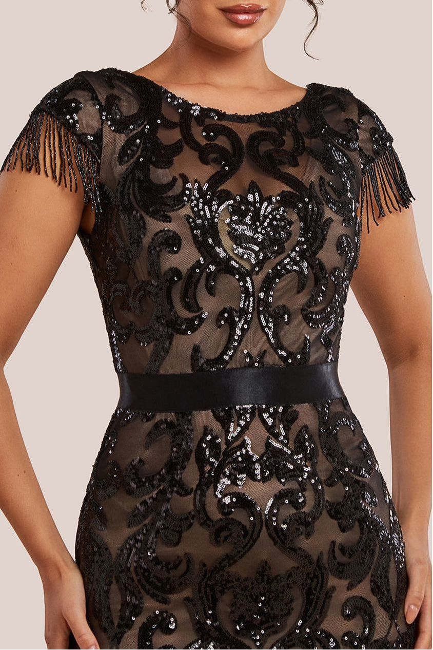 Tassel Split Maxi Dress - Black DR2616